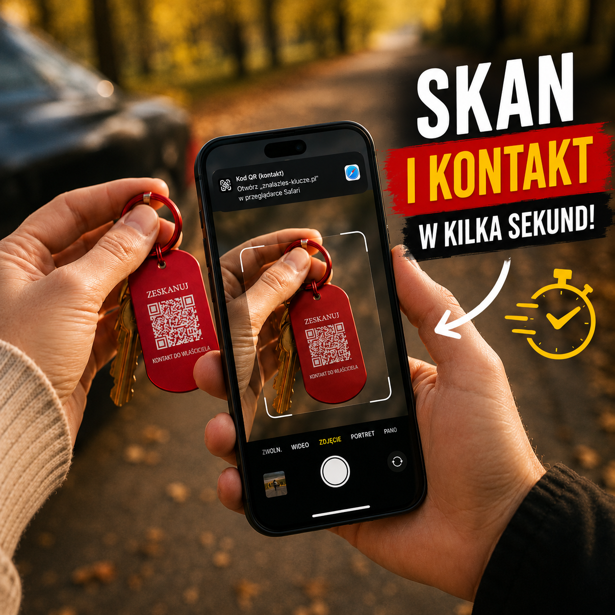 Brelok do kluczy - QR z numerem telefonu