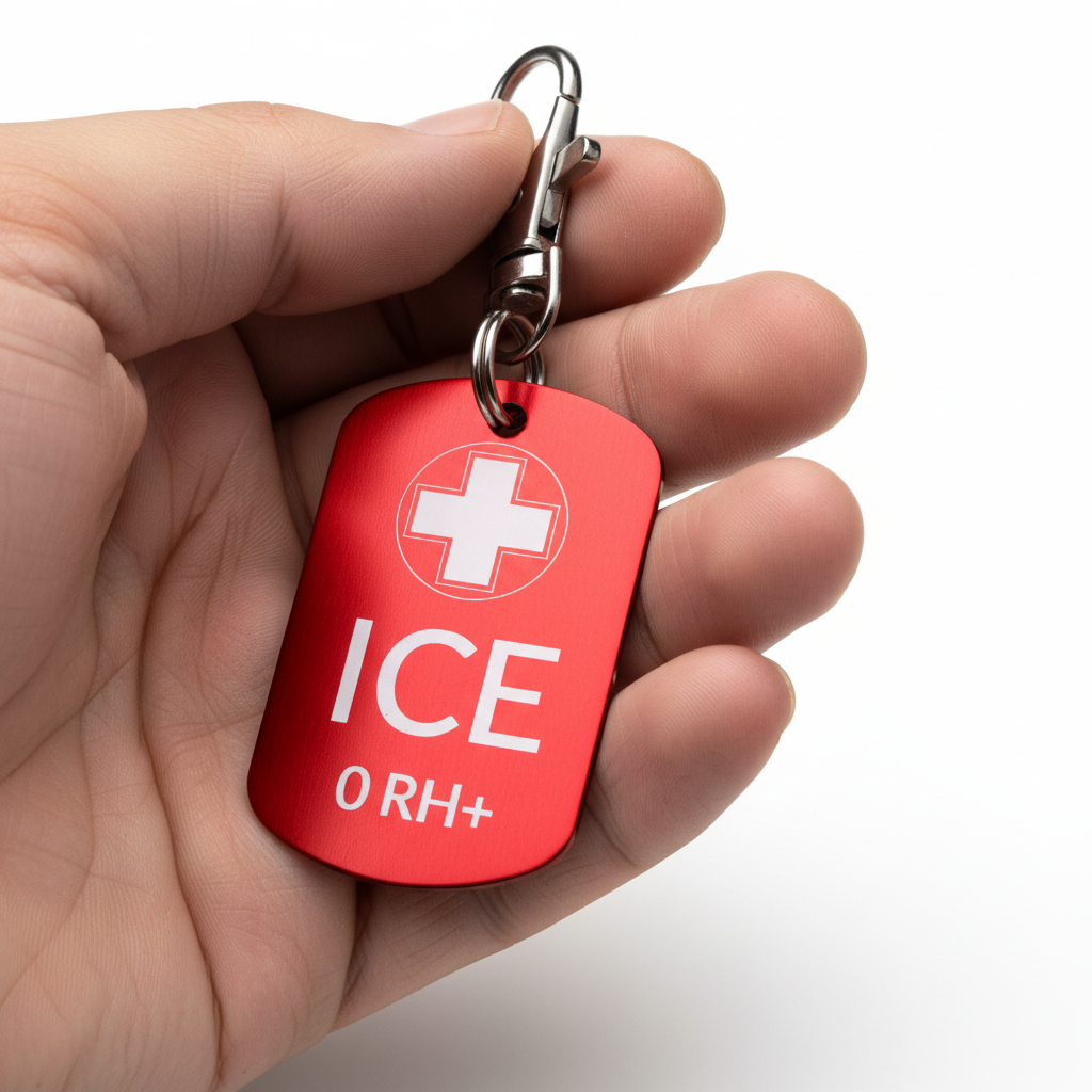 Brelok ICE – grawerowany aluminiowy identyfikator medyczny