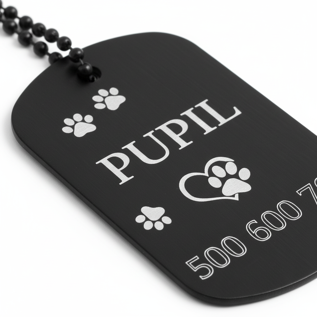 Dog-tag — zbliżenie na grawer