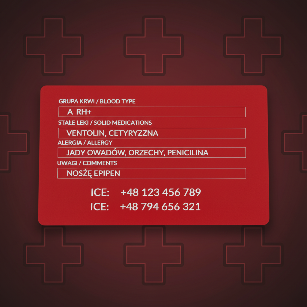 ICECARD Alergia – tył karty z grawerem, ciemne tło