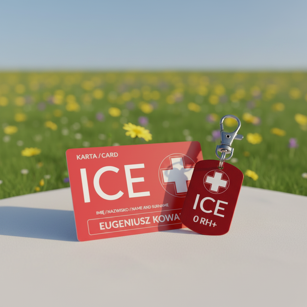 Zestaw karta ICE i brelok ICE dla osób z astmą — świeże powietrze