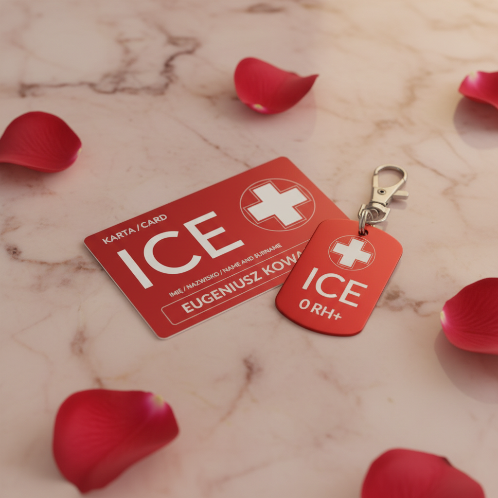 Komplet ICE serce — karta i brelok na różanym marmurze, grawer laserowy