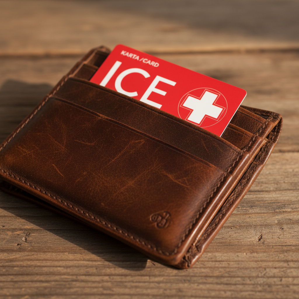 ICECARD Alergia – karta ICE w skórzanym portfelu