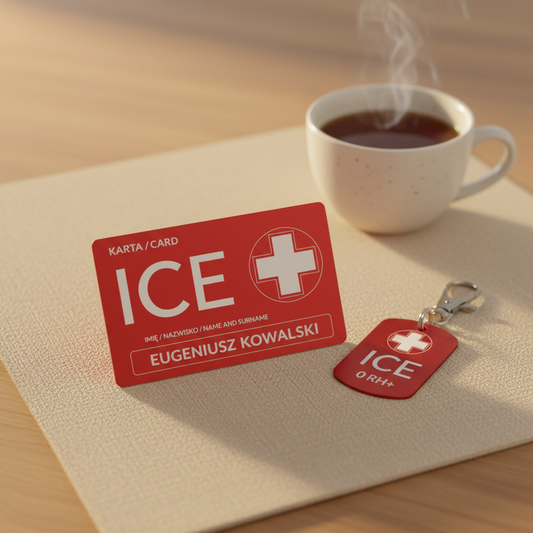 Zestaw ICE dla osób z padaczką — karta ICE i brelok ICE razem