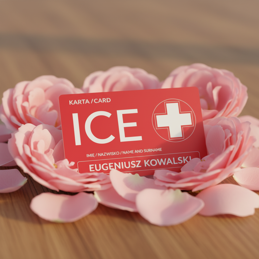 Karta ICE dla osób z chorobami serca — płatki róż, ciepłe złote światło