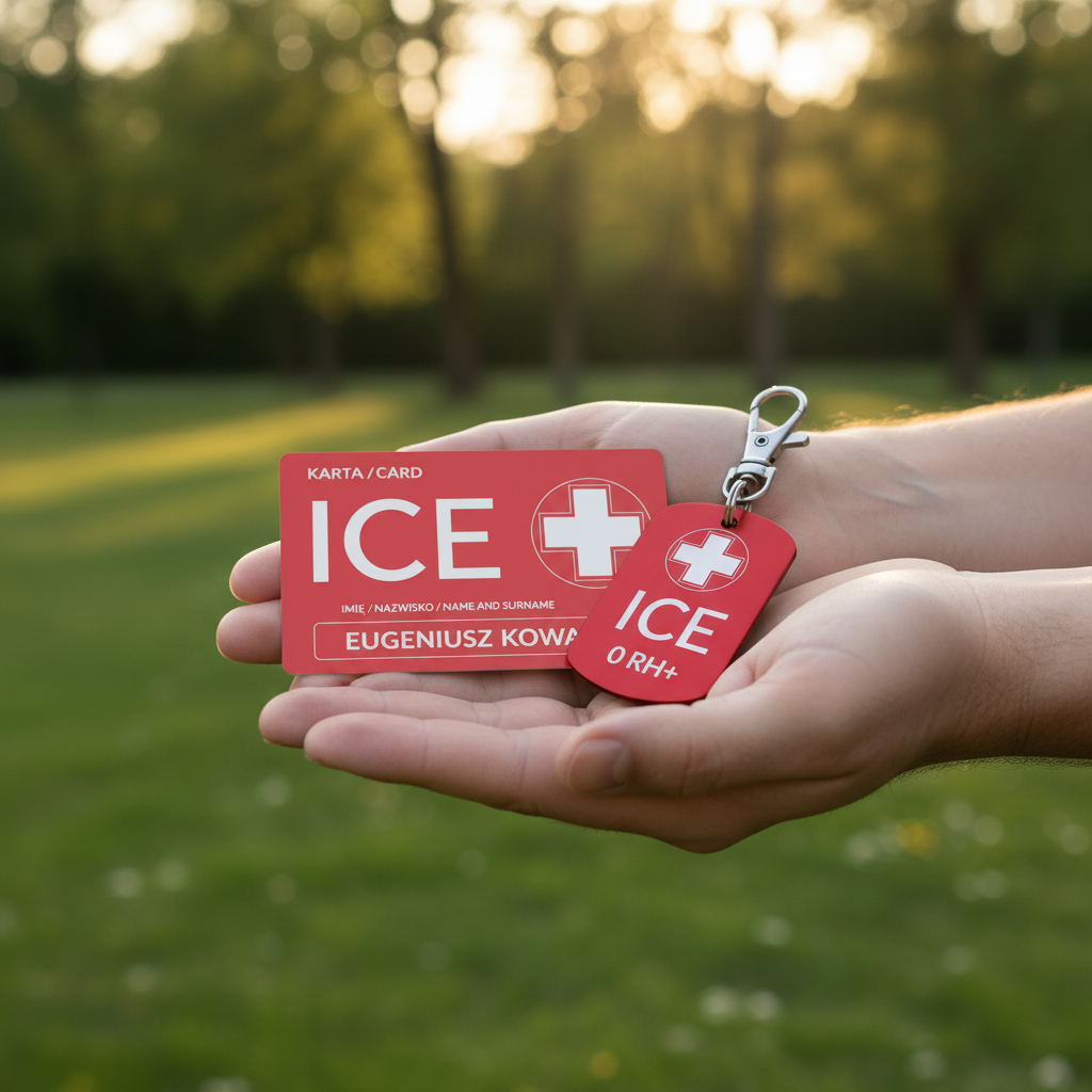 Komplet ICE padaczka — karta i brelok z danymi ratunkowymi