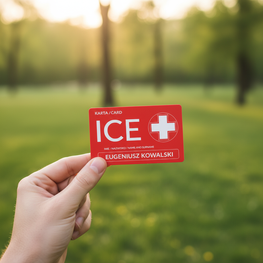 ICECARD Alergia – karta ICE trzymana w dłoni na zewnątrz