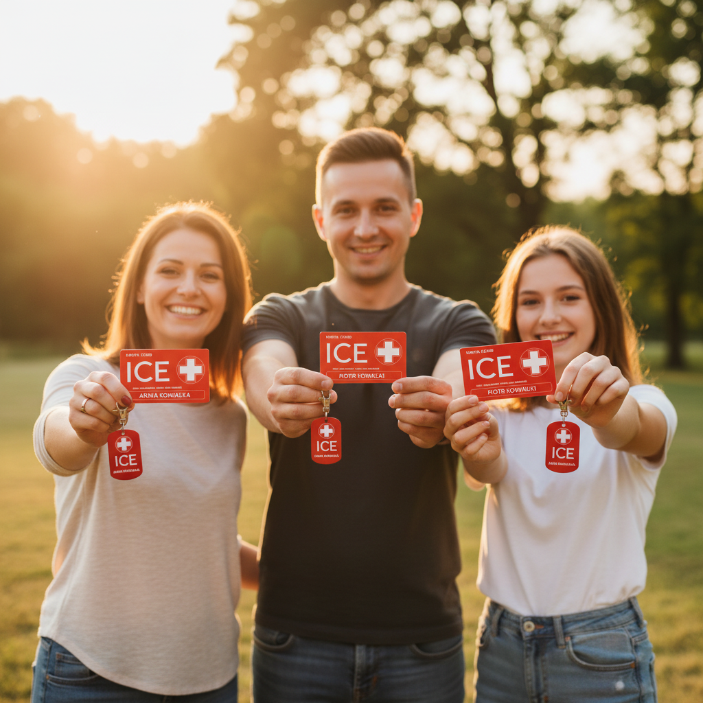 Rodzina na zewnątrz z zestawem ICE